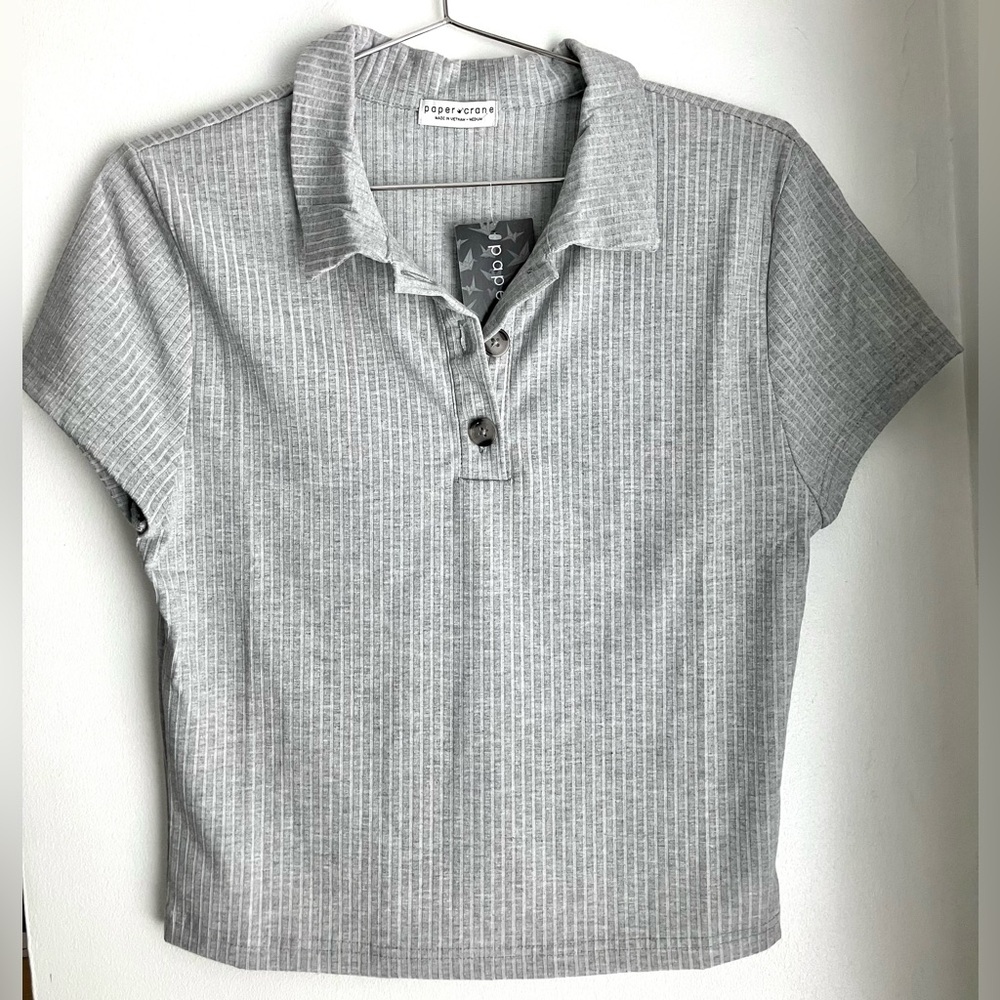 NWT Paper Crane Cropped Collared Shirt